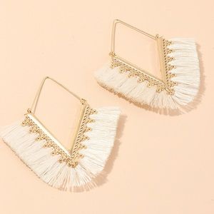 Boho Gold V Shape Dangle Earrings in White